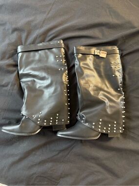 Black Studded Mid-Calf Women's Boots